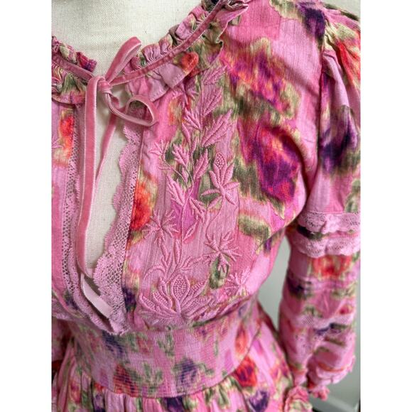 LoveShackFancy Clarkie Long Sleeve Pink Floral Print Mini Dress size Medium - Picture 5 of 16